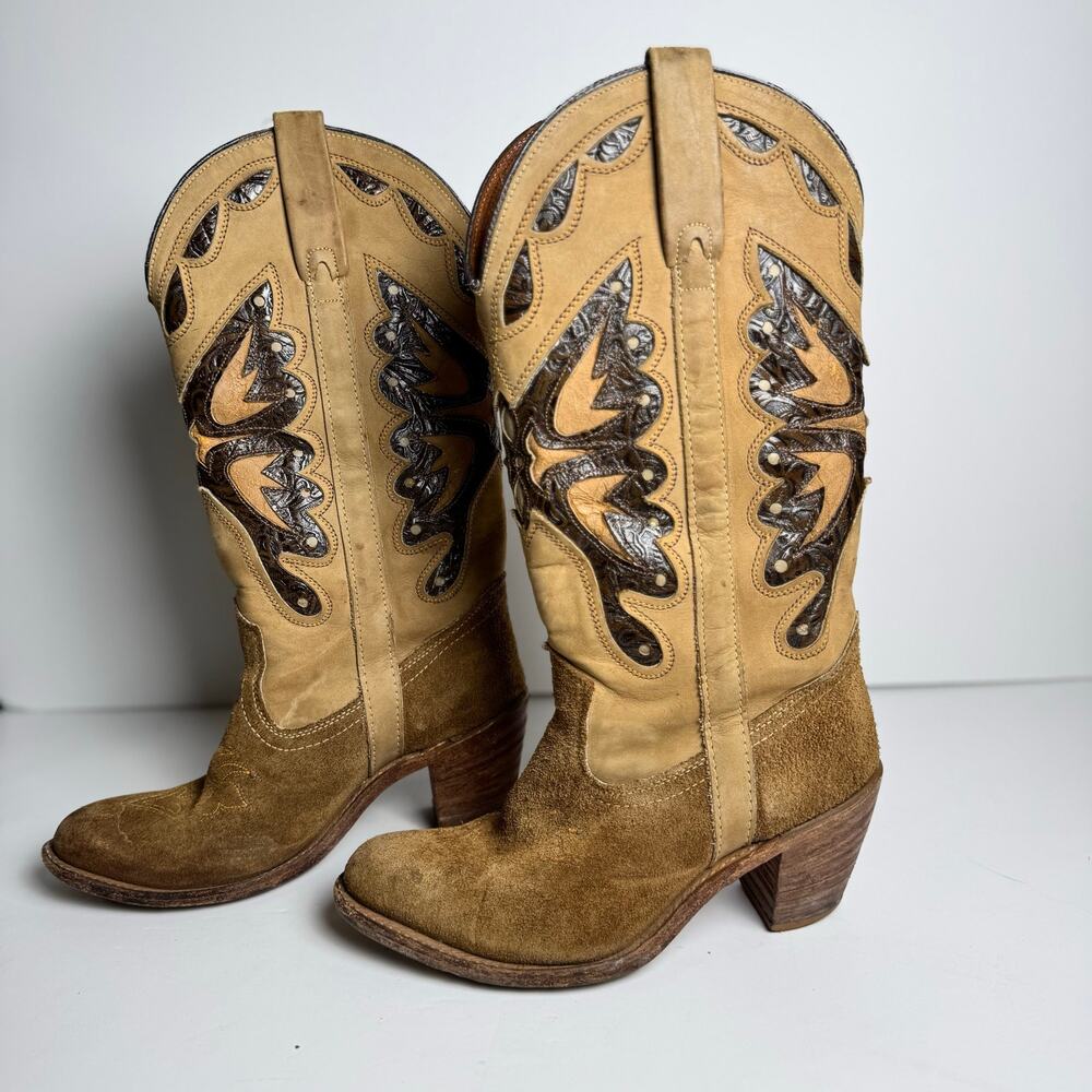 Miss Capezio Western Cowboy Boots Womens 7M Brown Suede Leather USA Vintage Boho - Picture 2 of 14